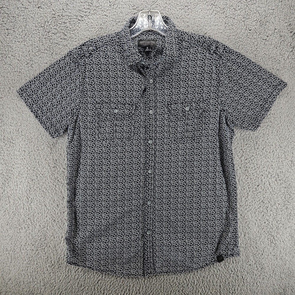 Steves Jeans Mens Medium Short Sleeve Button Down Navy Blue Geometric Shirt